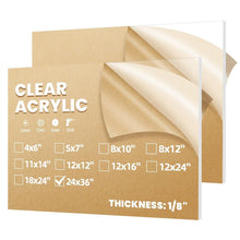 Load image into Gallery viewer, Durable 24x36" Clear Cast Acrylic Sheets - 1/8" Thick Plexiglass - 2 Pack