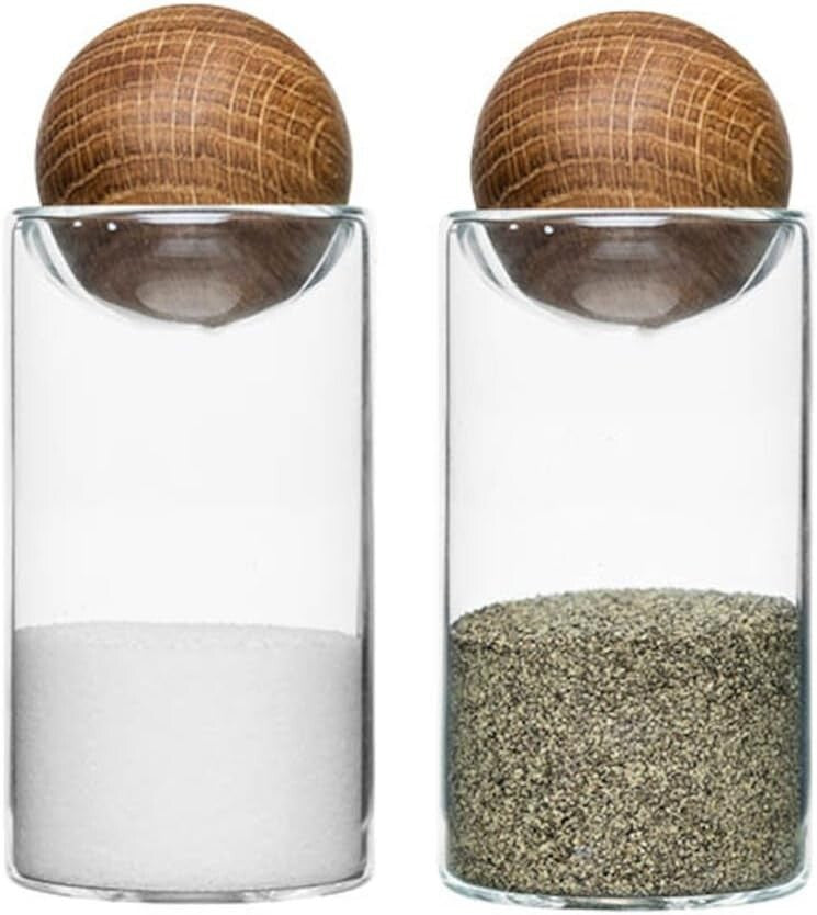 Decorative 4.5-Inch Glass Salt & Pepper Set with Oak Stoppers - Perfect Gift