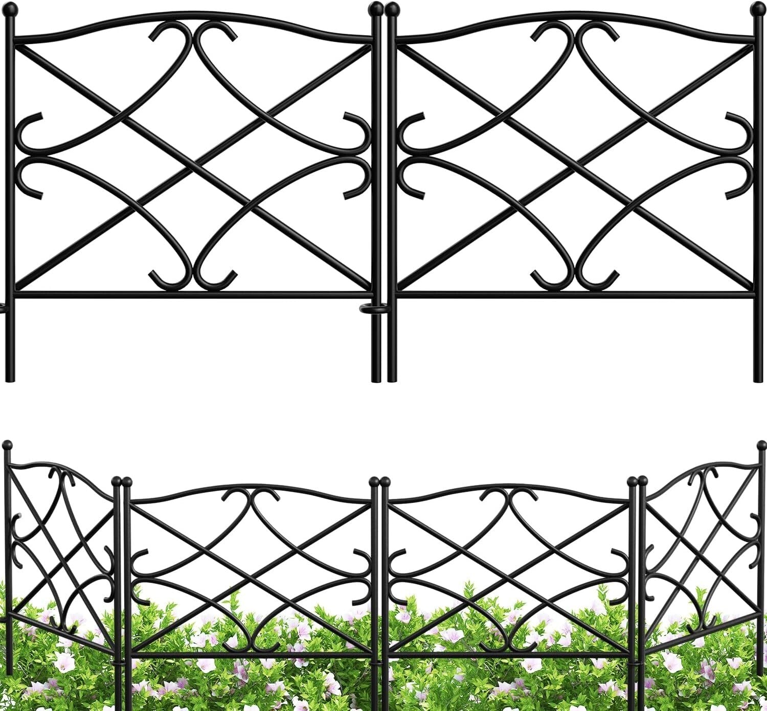 5-Panels Decorative Metal Garden Fence Set - 32in High, Rustproof Barrier