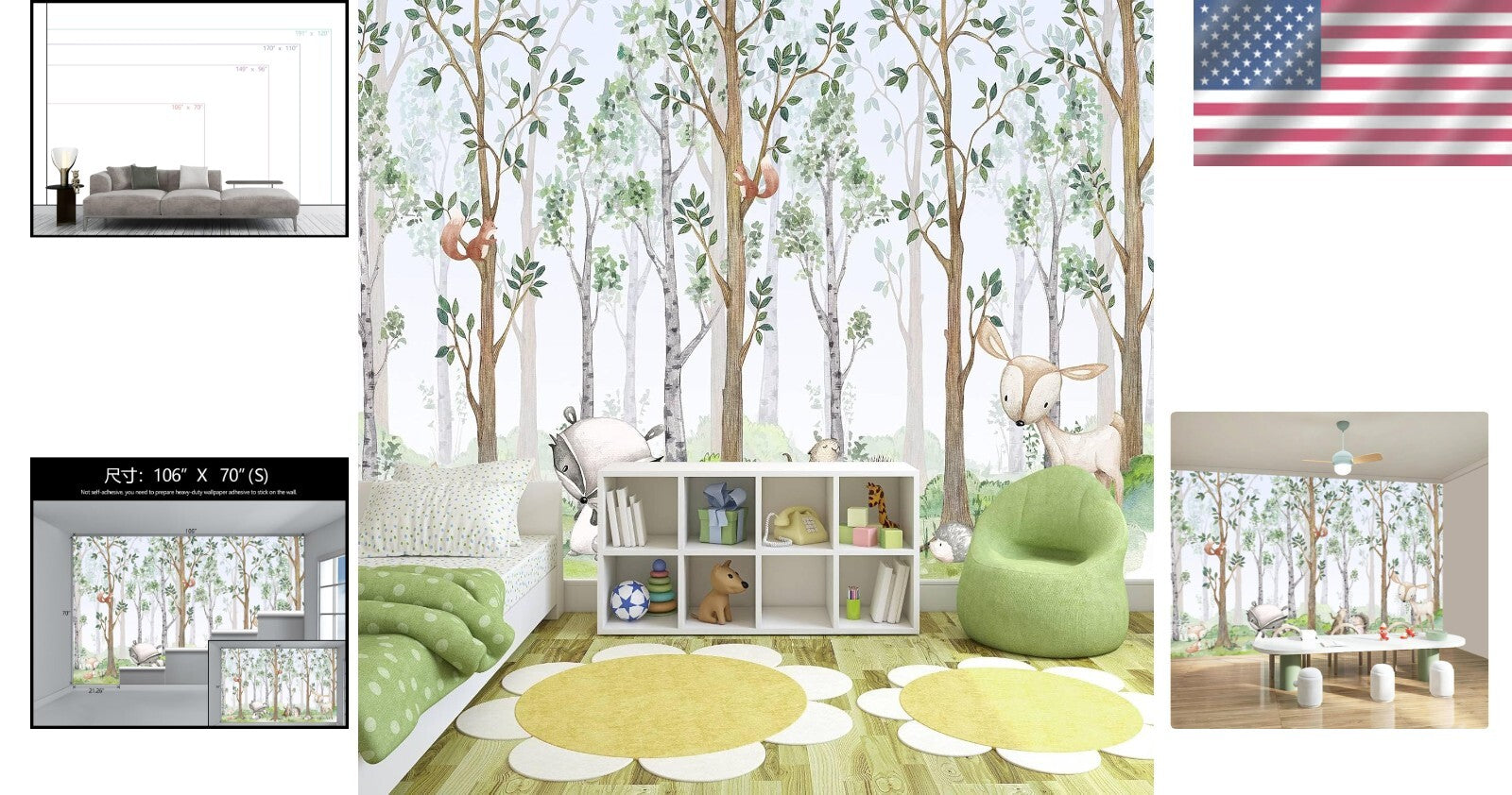 Durable Cartoon Animals Watercolor Wallpaper for Boys' and Girls' Rooms