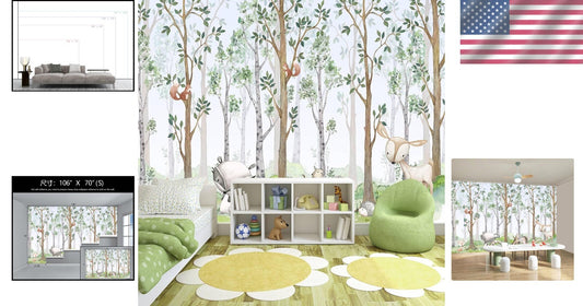 Durable Cartoon Animals Watercolor Wallpaper for Boys' and Girls' Rooms