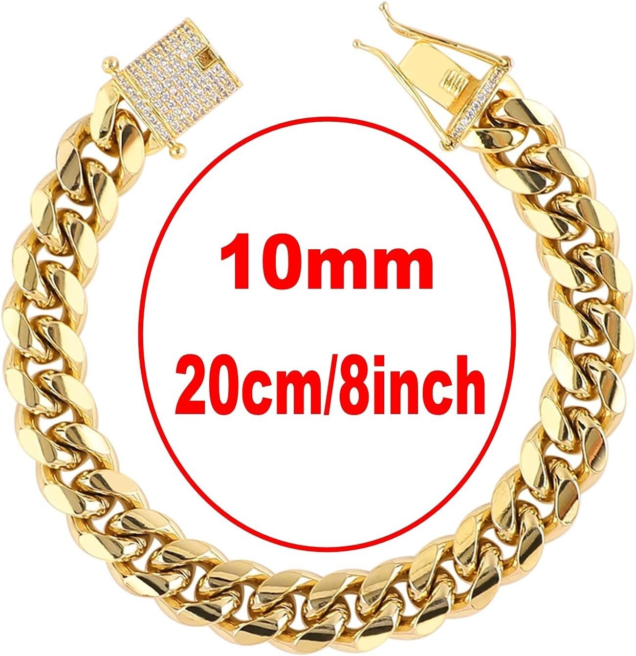 Durable 18K Gold Plated Stainless Steel Cuban Link Set - 24 Inch Men's Jewelry