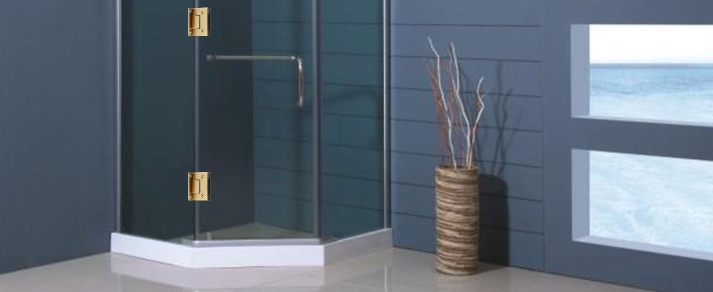 Sturdy 2 Pack Brushed Gold Glass Cabinet Hinges - Heavy-Duty Self-Closing Design