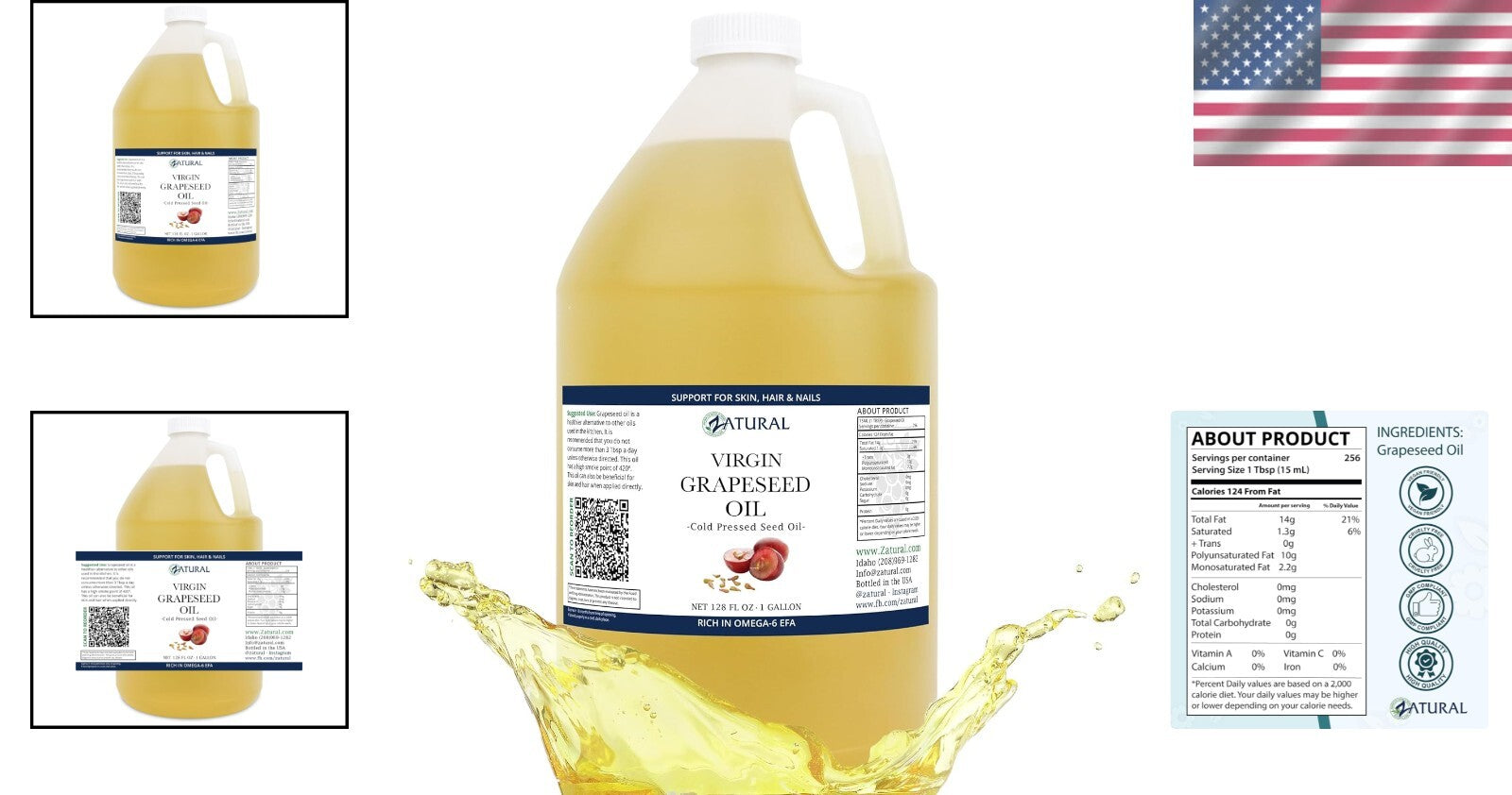 Antioxidant-Rich Cold Pressed Grapeseed Oil for Cooking & Skin Care, 1 Gallon
