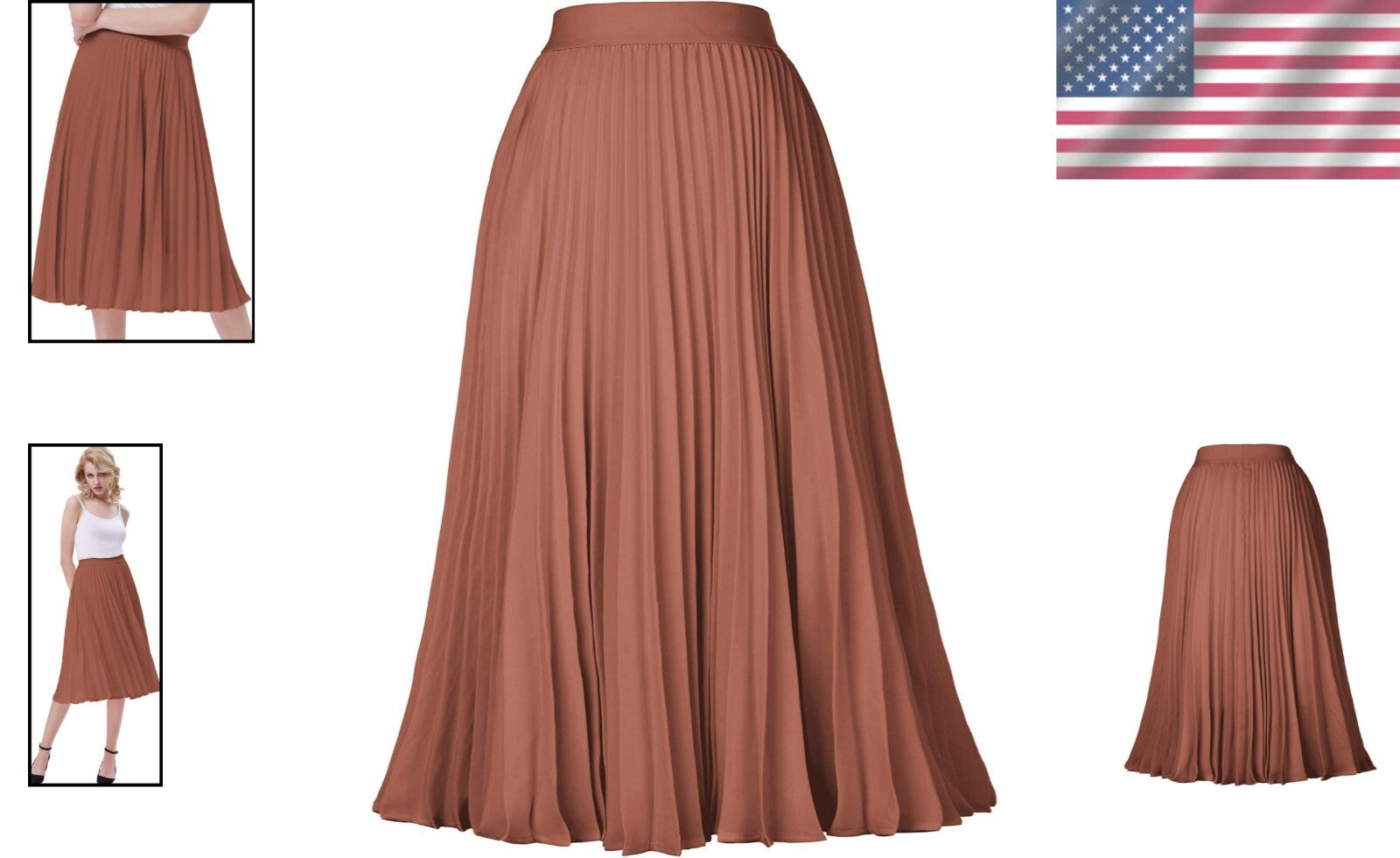 Plus Size Women's High Waist Pleated A-Line Midi Skirt - Timeless Brown Elegance