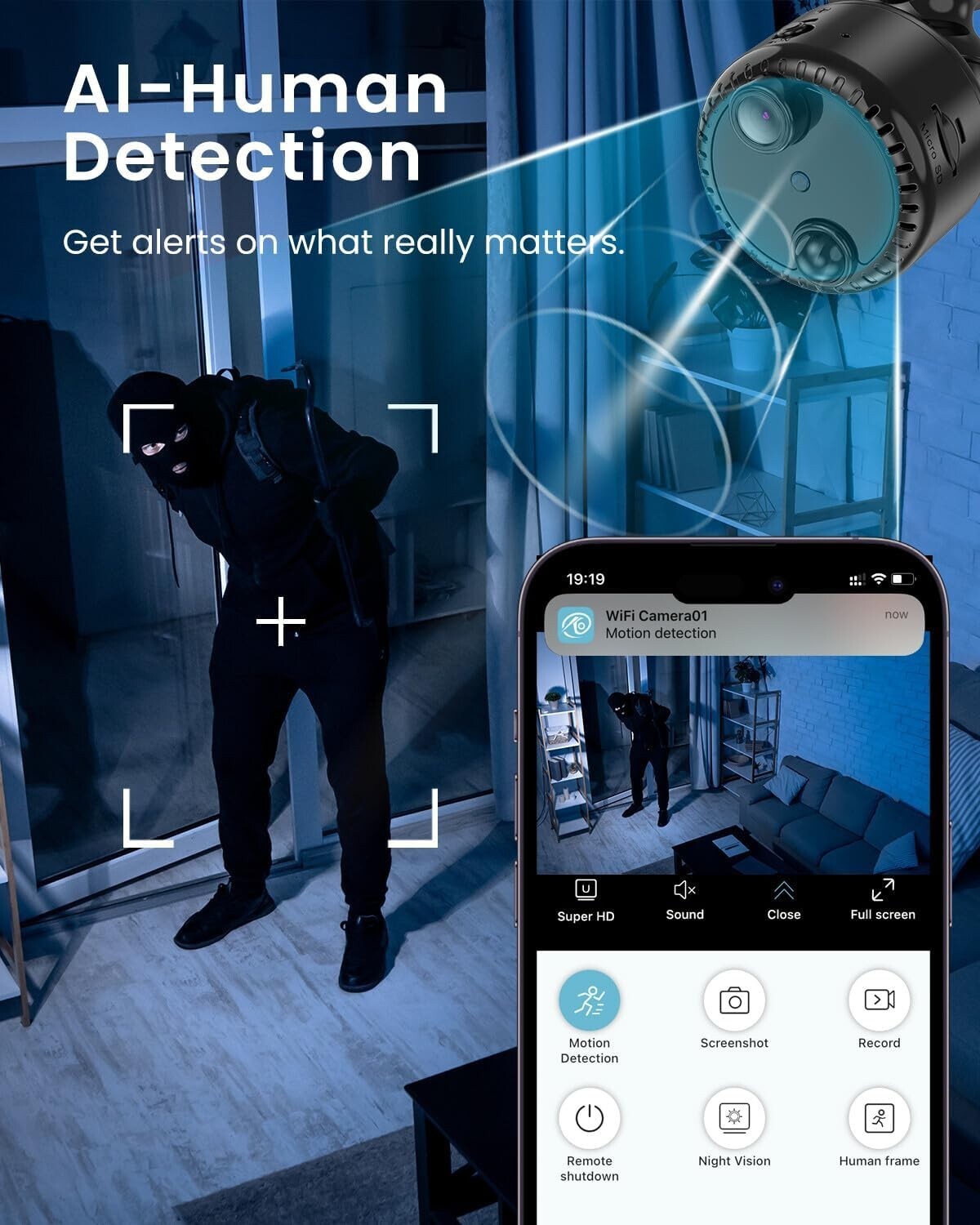 Portable 4K Indoor Security Camera with AI Motion Alerts & Extended Battery