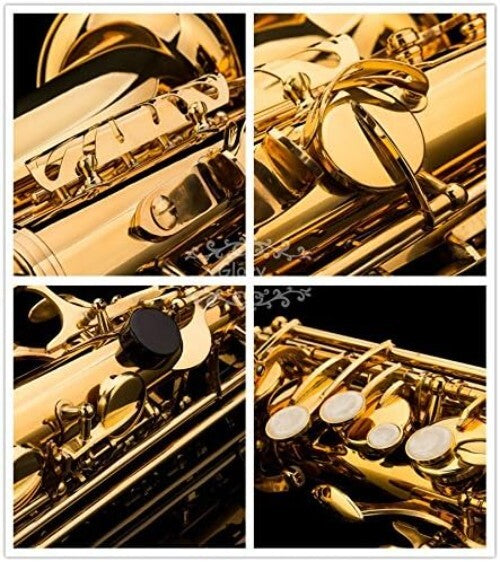 Gold Lacquer E Flat Alto Saxophone with 11 Reeds & Case – Perfect for All Levels