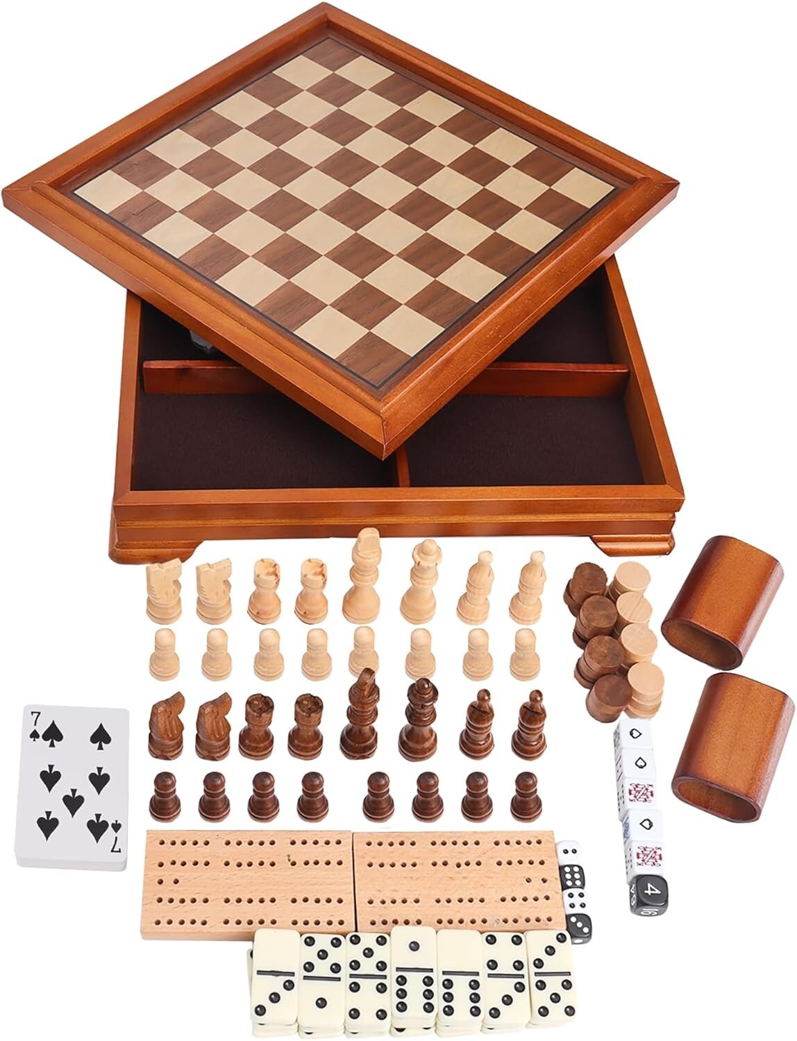 Deluxe Wooden Game Set: 7 Games in One, Includes Storage for Easy Organization
