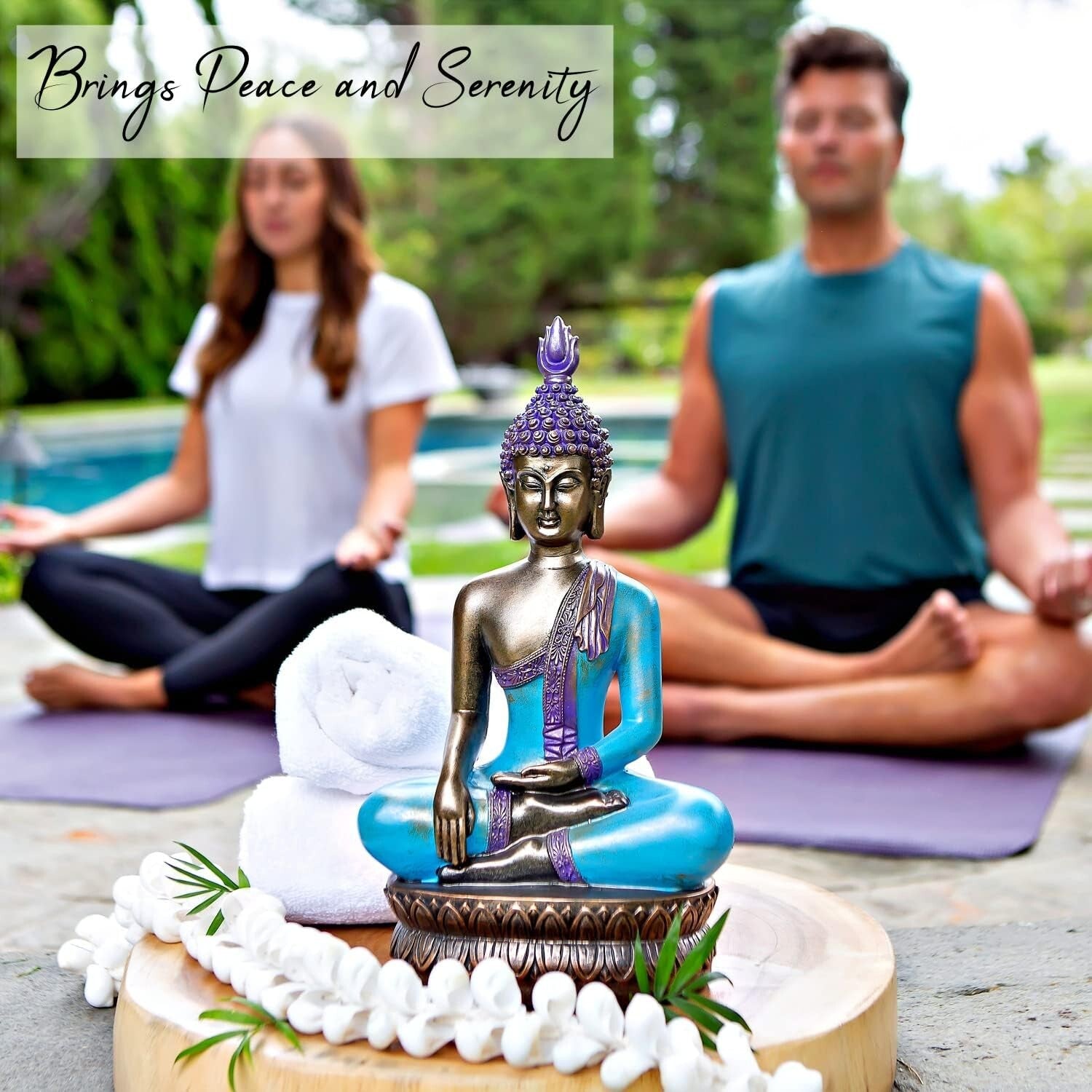 Gift-Ready 12.5" Buddha Statue - Unique Meditation Decor in Sea Blue & Purple