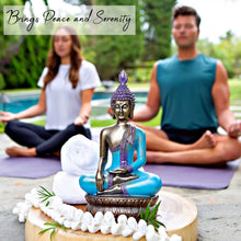 Load image into Gallery viewer, Gift-Ready 12.5" Buddha Statue - Unique Meditation Decor in Sea Blue &amp; Purple