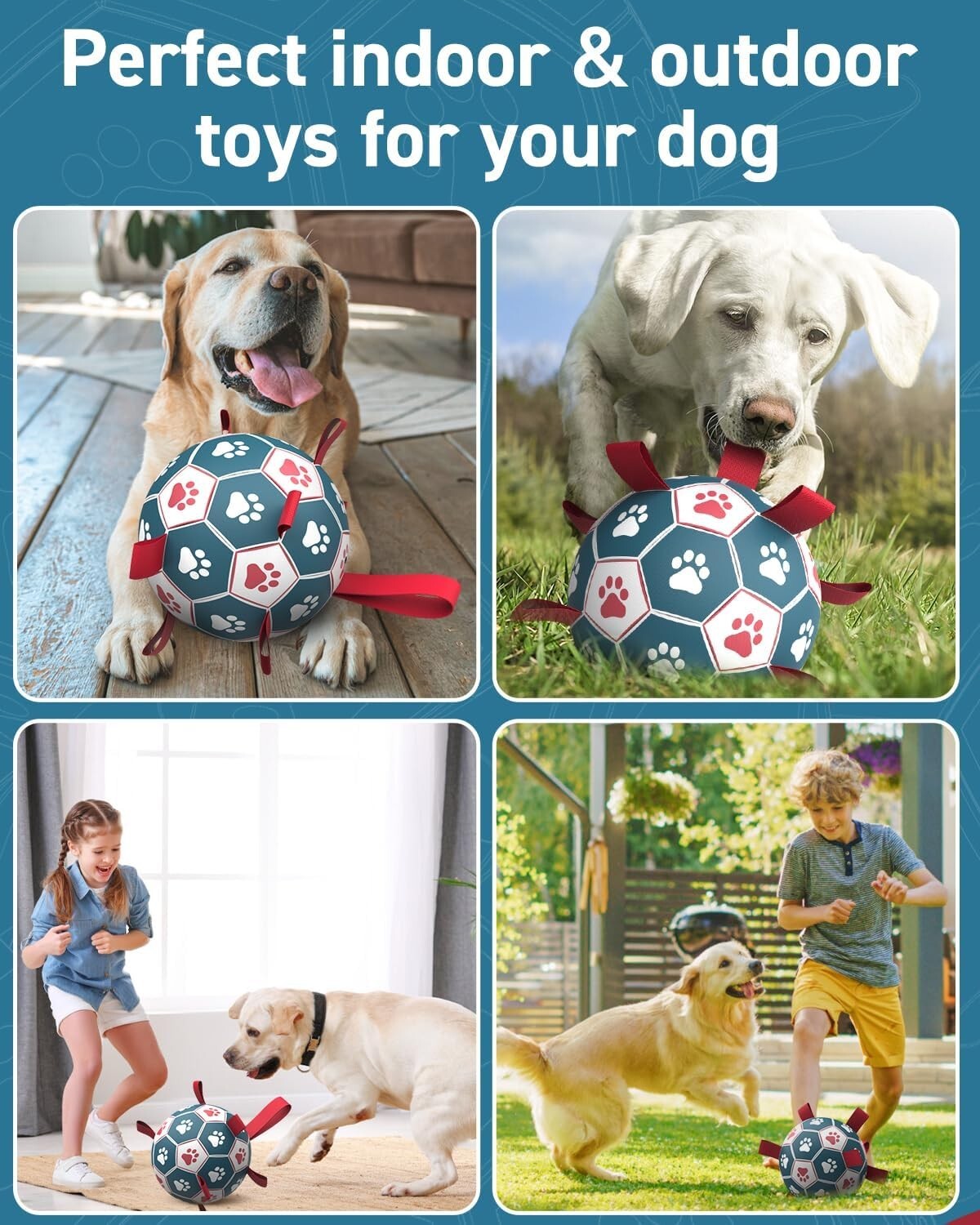 Soft but Sturdy 10-Inch Dog Soccer Ball with Grip Straps – Perfect Birthday Gift