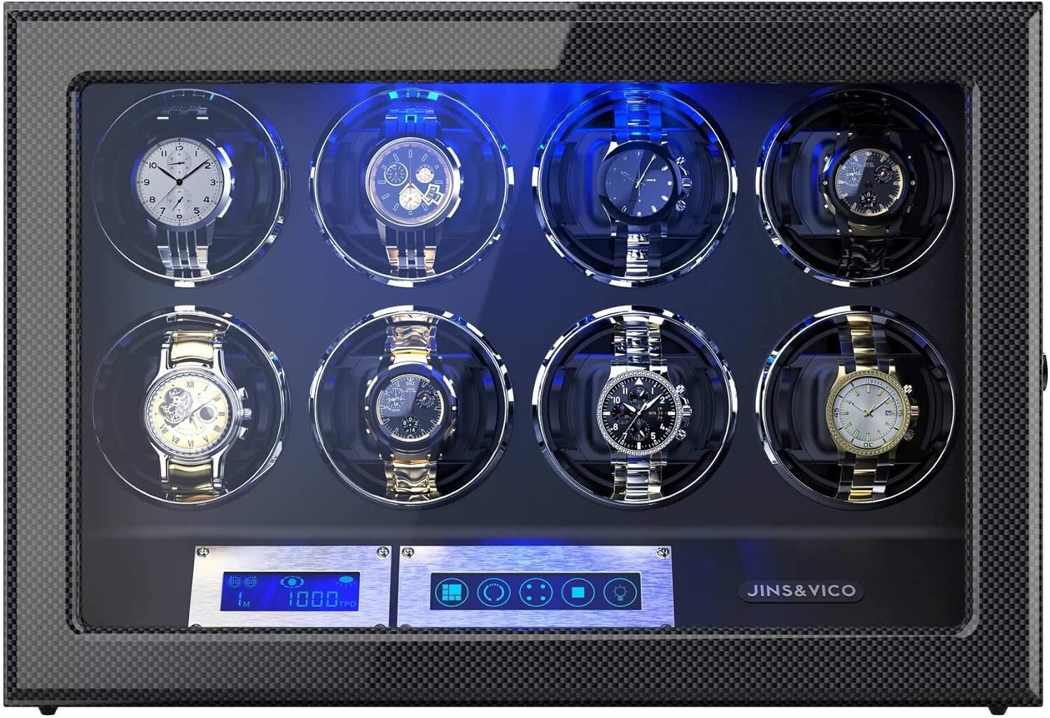 Elegant Watch Winder with 8 Adjustable Pillows & Built-in LED Light - Gift Ready