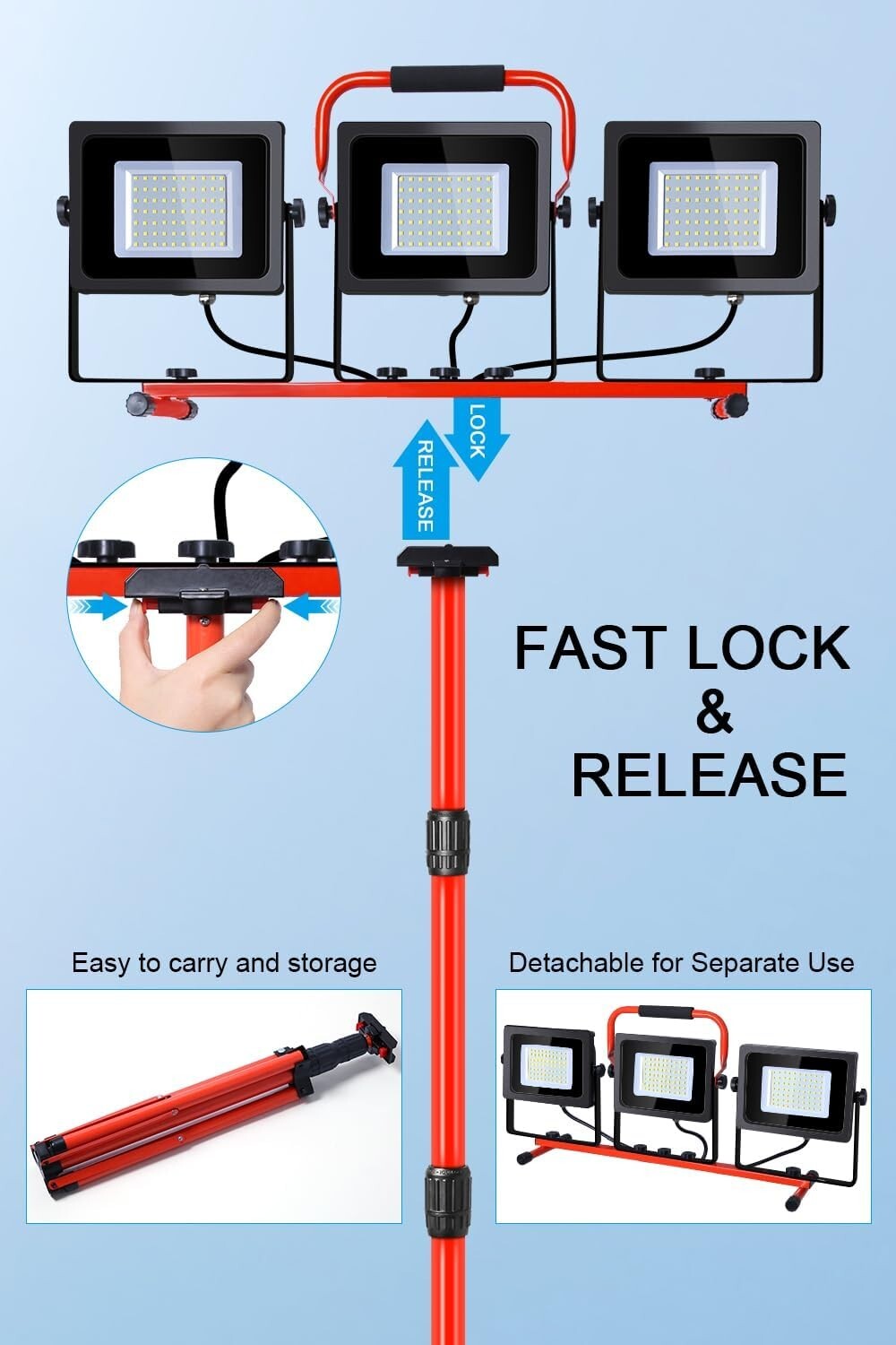 High-Brightness 30000LM LED Work Light with Tripod - Ideal for Garage Projects
