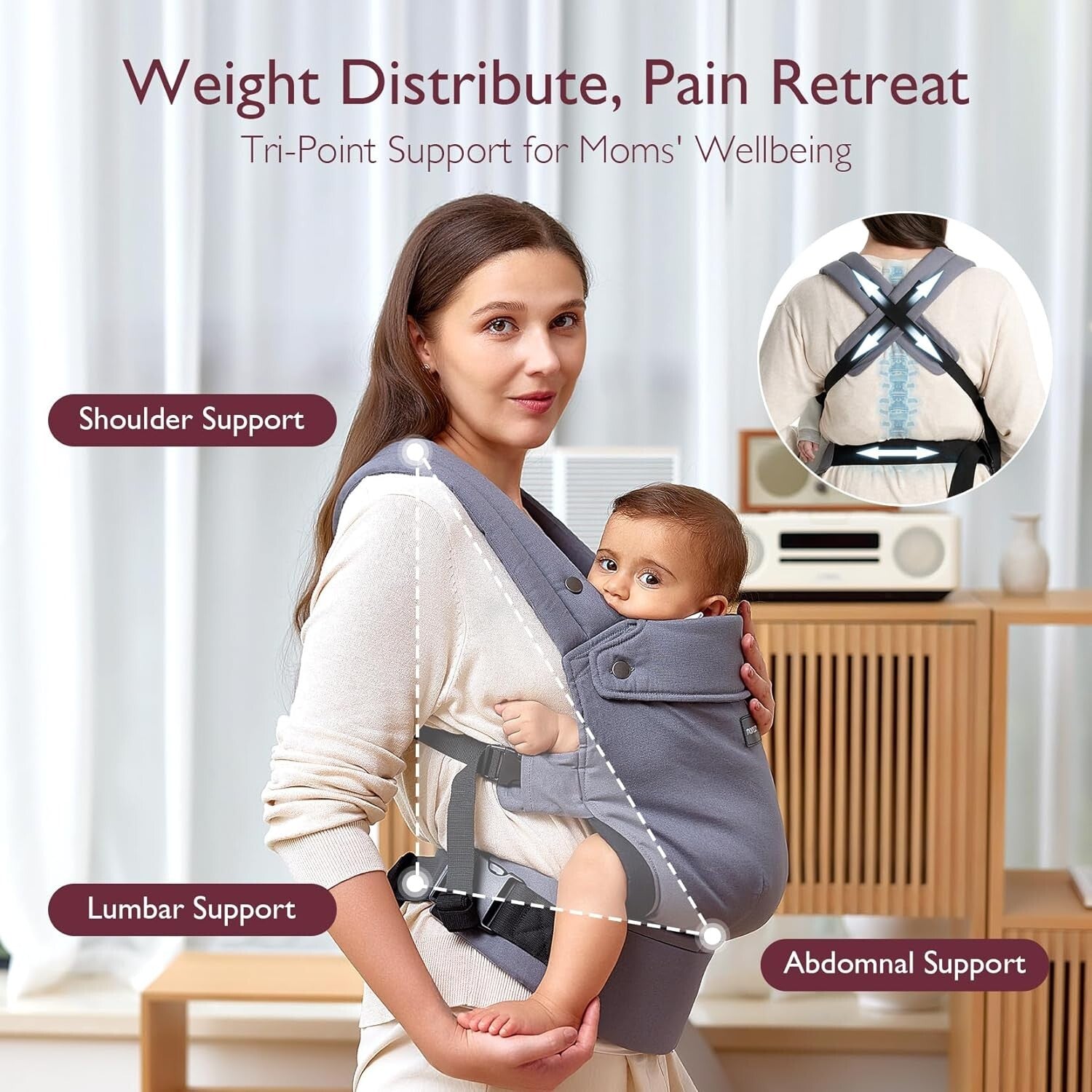 Ergonomic Lightweight Baby Carrier for Hands-Free Parenting - 7-44lbs Capacity