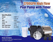 Load image into Gallery viewer, 2700GPH Above Ground Pool Pump with Timer &amp; Filter Basket - 12-Month Guarantee