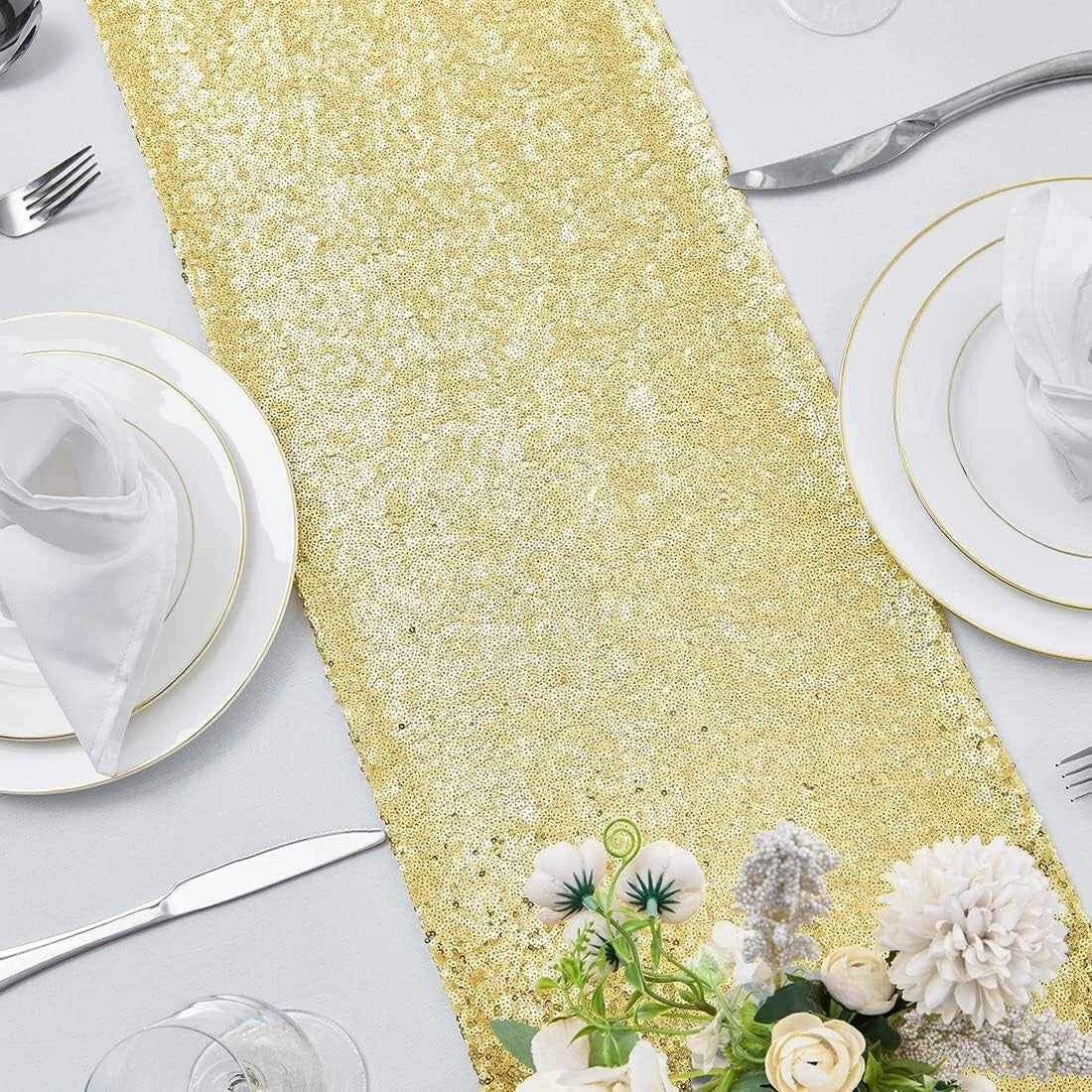 Dazzling Gold Sequin 12x72" Table Runners - Perfect for Parties, Weddings