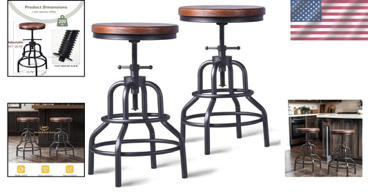 Brown Wood and Metal Counter Height Swivel Stool - Set of 2 for Rustic Charm