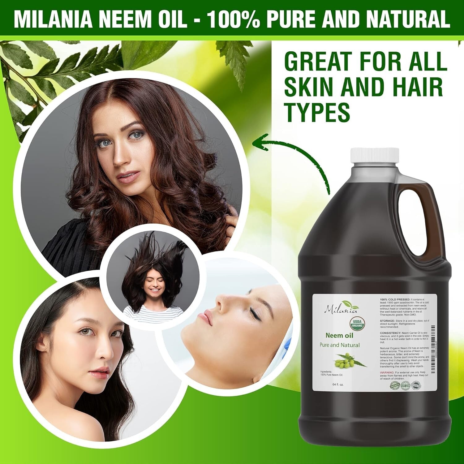 Natural Grade A Neem Oil, 64oz Cold Pressed - Perfect for Skincare & More