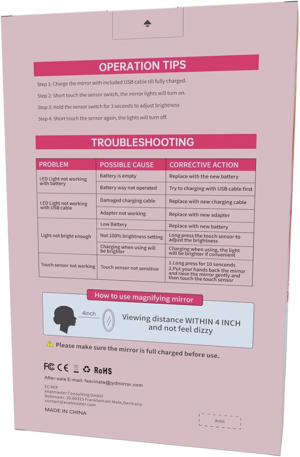 Large Lighted Makeup Mirror with 10X Magnification & 360° Rotation in Rose Gold