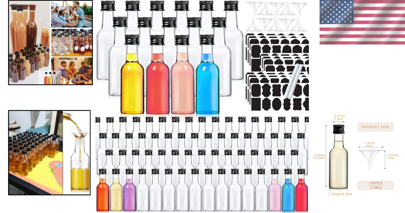 120-Pack 2 oz Mini Liquor Bottles with Caps & Funnels - Perfect for Parties