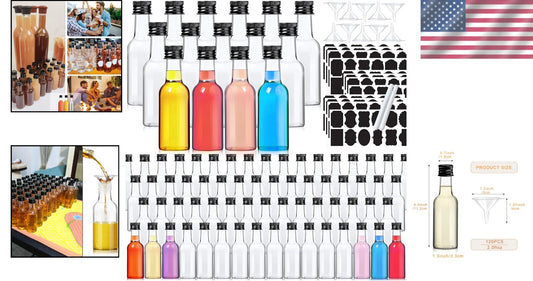 120-Pack 2 oz Mini Liquor Bottles with Caps & Funnels - Perfect for Parties
