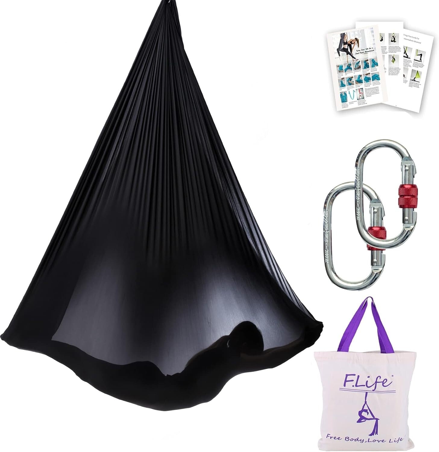 Durable Black Aerial Yoga Hammock for Inversions & Strength Training - 3.3 lbs