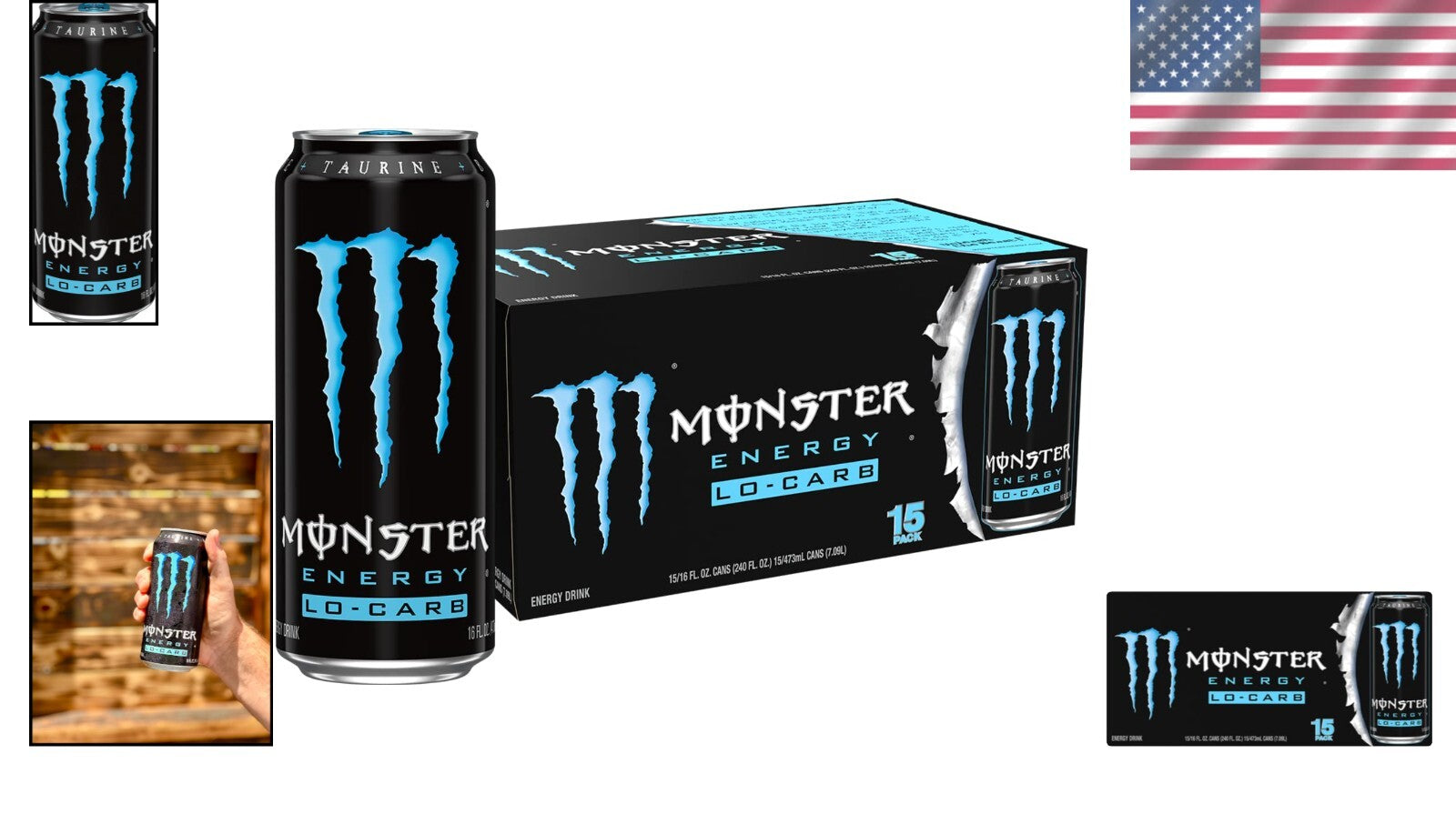 Smooth Flavor Lo-Carb Energy Drink - 15 Pack of 16oz Cans for Active Life