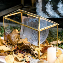 Load image into Gallery viewer, Handmade Vintage Gold and Glass Wedding Card Box with Heart Lock - 12.6" x 5.9"