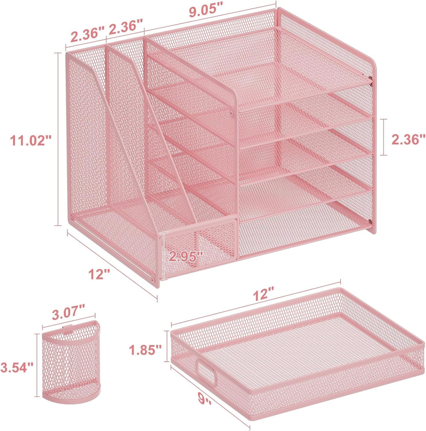 Elevate Your Office with a 5-Tier Pink Mesh Desk Organizer and Storage Drawer