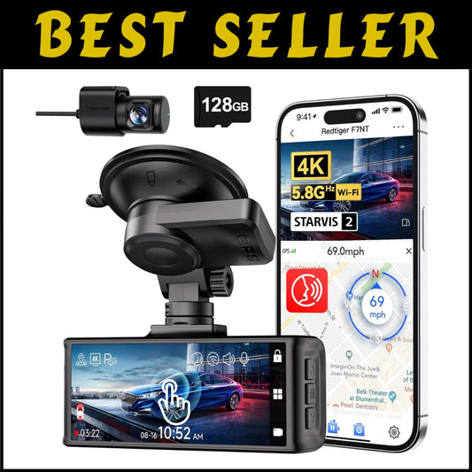 Advanced 4K Front & 1080P Rear Dash Cam with WiFi and Night Vision Features