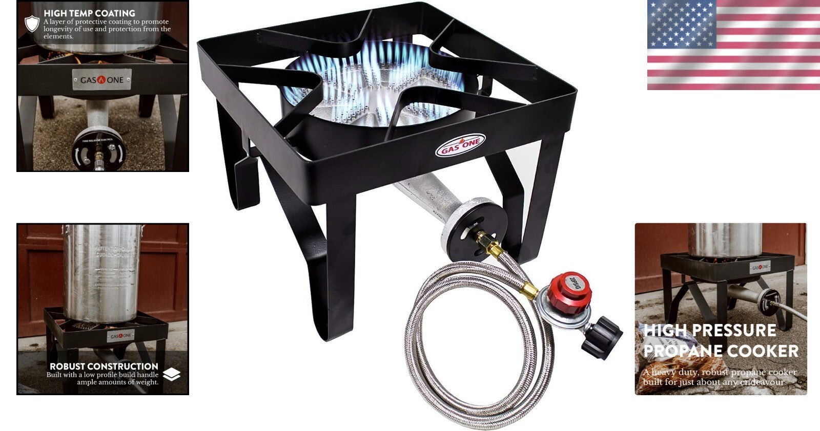 200K BTU Heavy-Duty Propane Burner with Adjustable Regulator for Outdoor Cooking