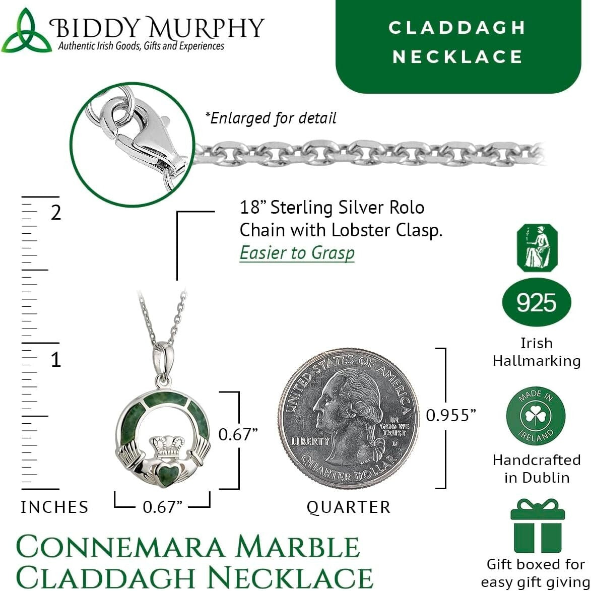 Artisan Irish Claddagh Pendant with Connemara Marble - Elegant Celtic Jewelry