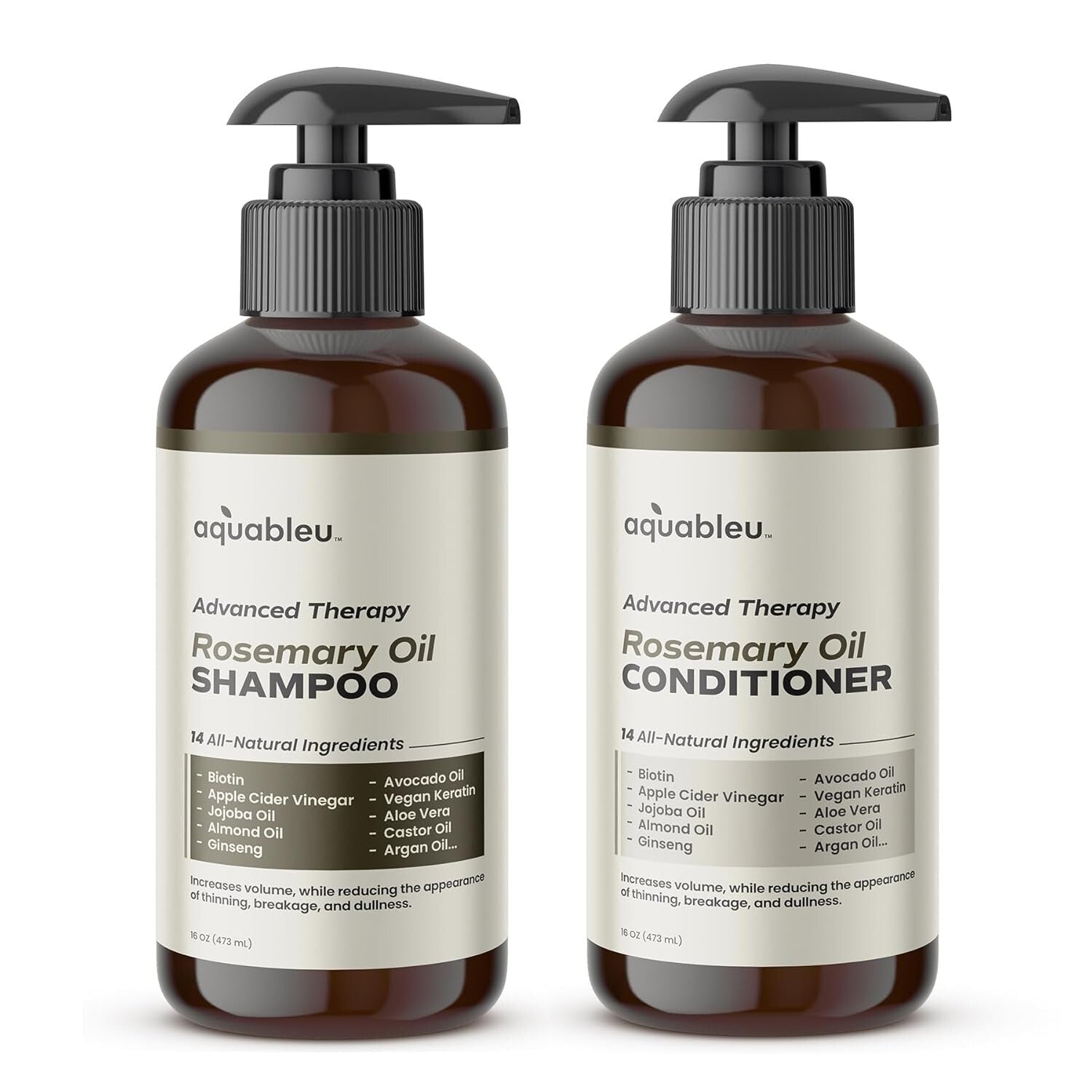 Natural Rosemary Oil & Biotin Shampoo/Conditioner Set for Thinning Hair - 16oz
