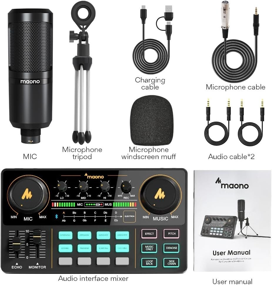 Live Streaming Audio Mixer Bundle with 4 Device Compatibility - Black Edition