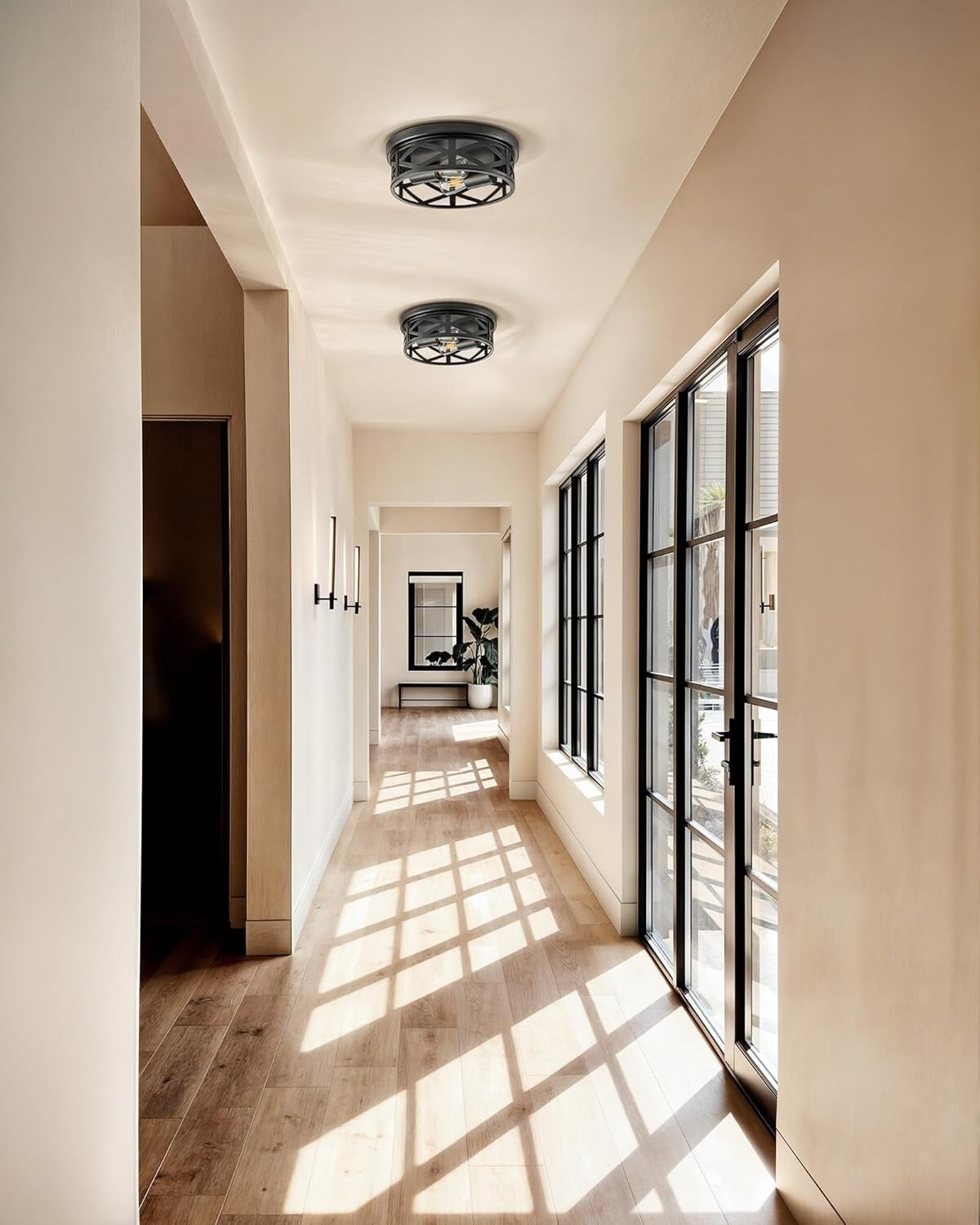 Modern Black Farmhouse Flush Mounts - 11" Adjustable Ceiling Lights Set of 2