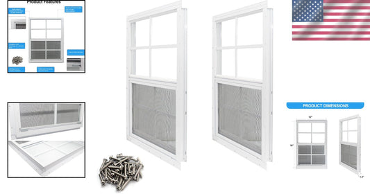 2 Pack 12x18 Flush Mount Shed Windows with Tempered Glass & Fiberglass Screen