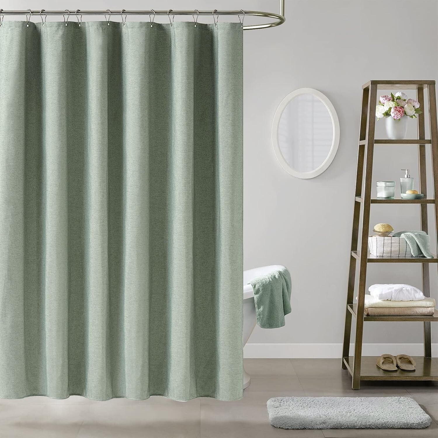 108x72 Inch Sage Green Shower Curtain with Weighted Hem - Waterproof & Easy Care