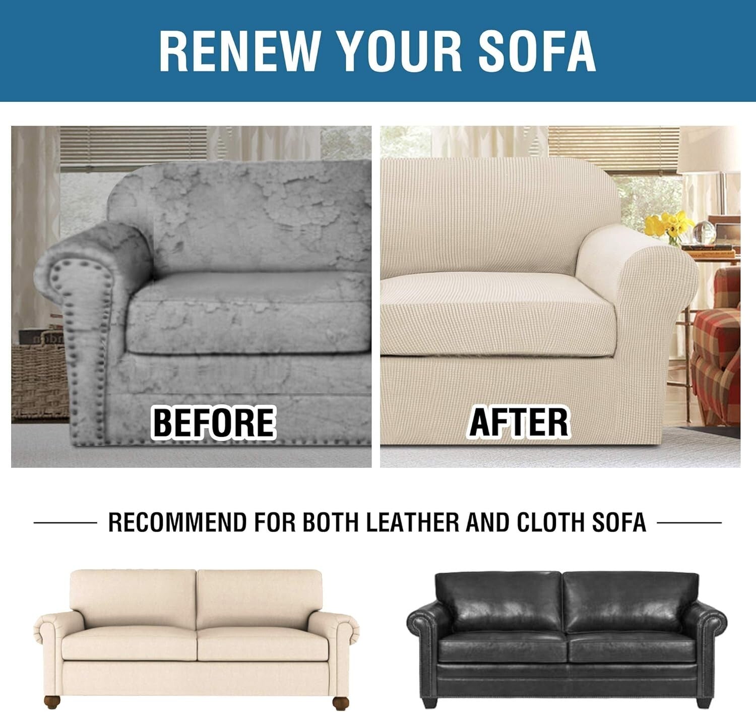 Durable Custom-Fit Stretch Sofa Slipcovers in Natural for Chic Living Room Style