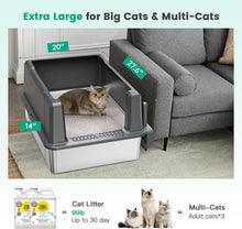 Load image into Gallery viewer, Covered XXL Cat Litter Box - Stainless Steel with High Sides for Leak Protection