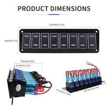 Load image into Gallery viewer, Waterproof 8 Gang Rocker Switch Panel with LED for Marine &amp; Automotive Use