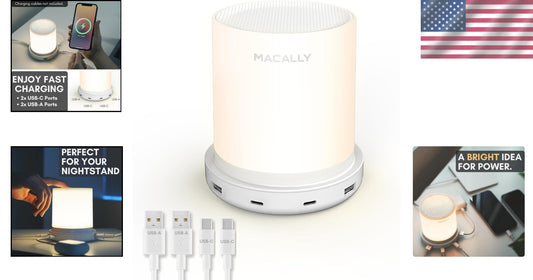 Fast-Charging Bedside Light with USB-A and USB-C Ports - Rustic Touch Control