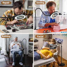 Load image into Gallery viewer, Ergonomic Magnifying Floor Lamp with 5X Lens and Adjustable Lighting Features