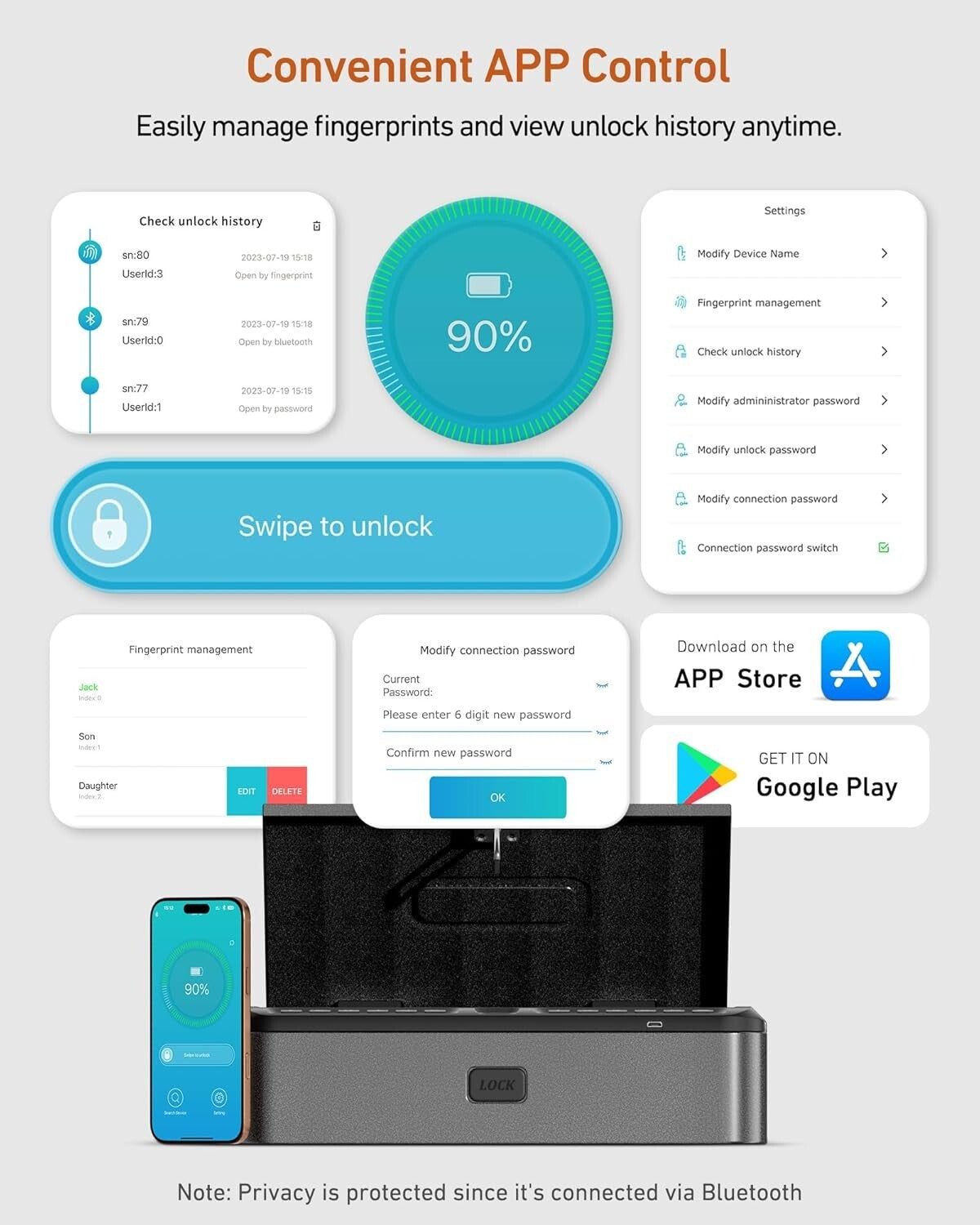 Durable Carbon Steel Gun Safe - Biometric, USB Charge, LED - 10.82"x8.66"x2.75"
