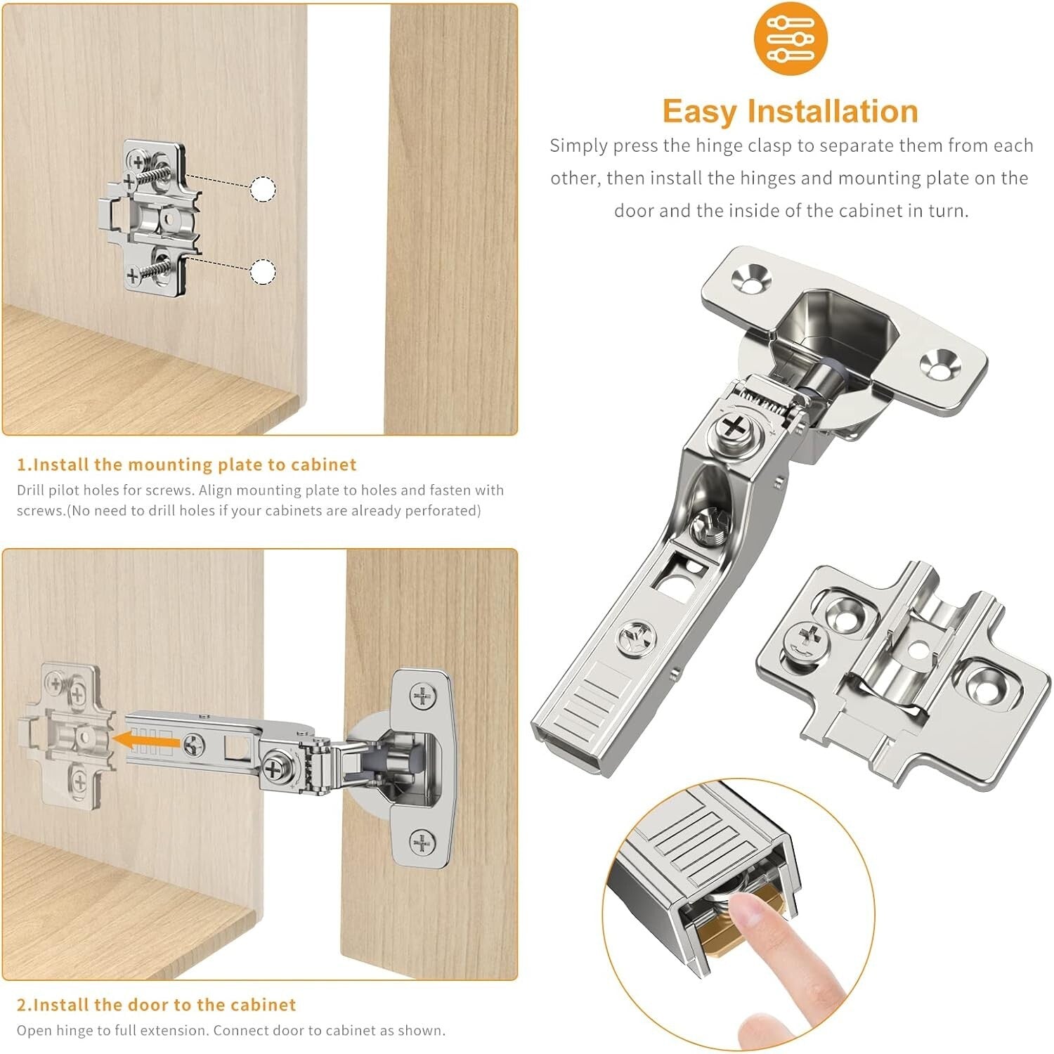 Durable Euro-Style Soft Close Cabinet Hinges - 50 Pack with Easy Installation