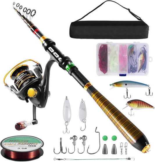 Portable Carbon Fiber Fishing Combo: 7.87ft Telescopic Rod with Spinning Reel