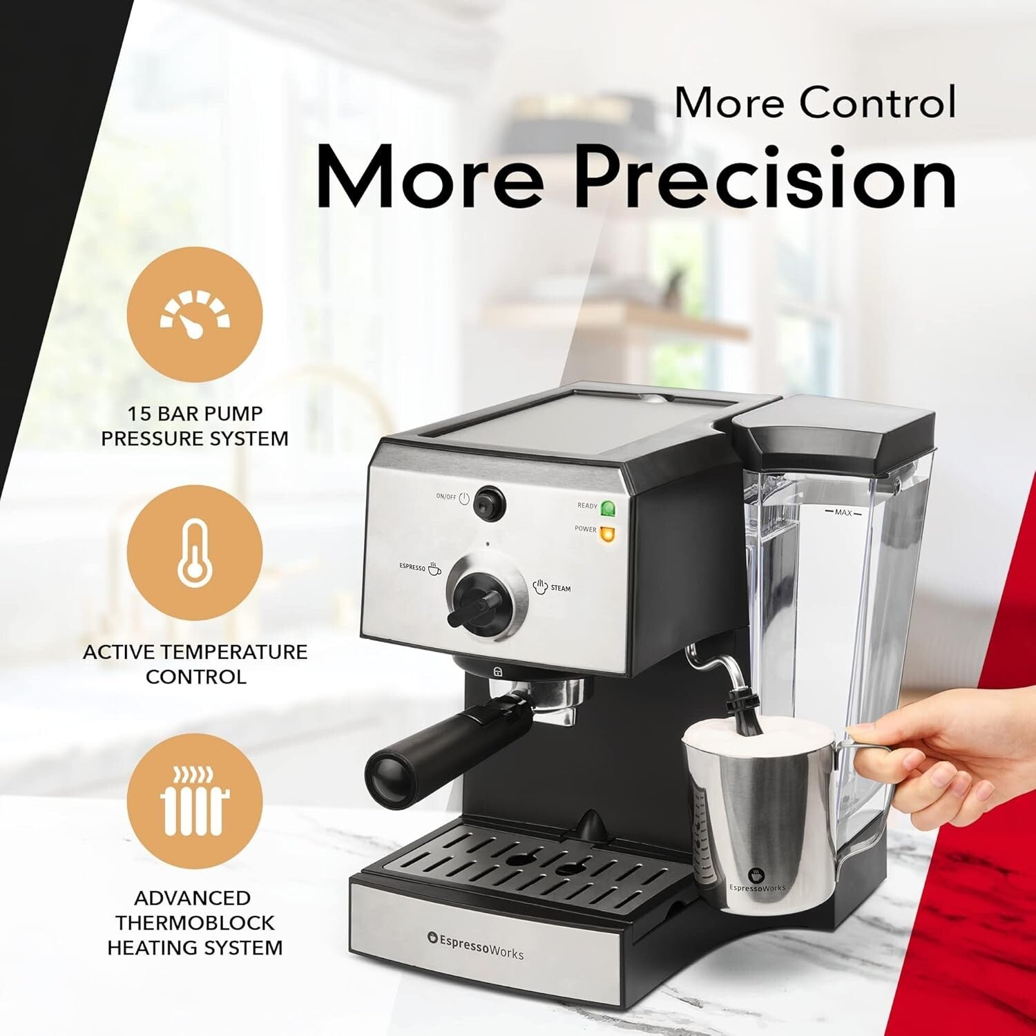 Professional Espresso Machine with Grinder & Milk Frothing Cup - 7-Piece Bundle