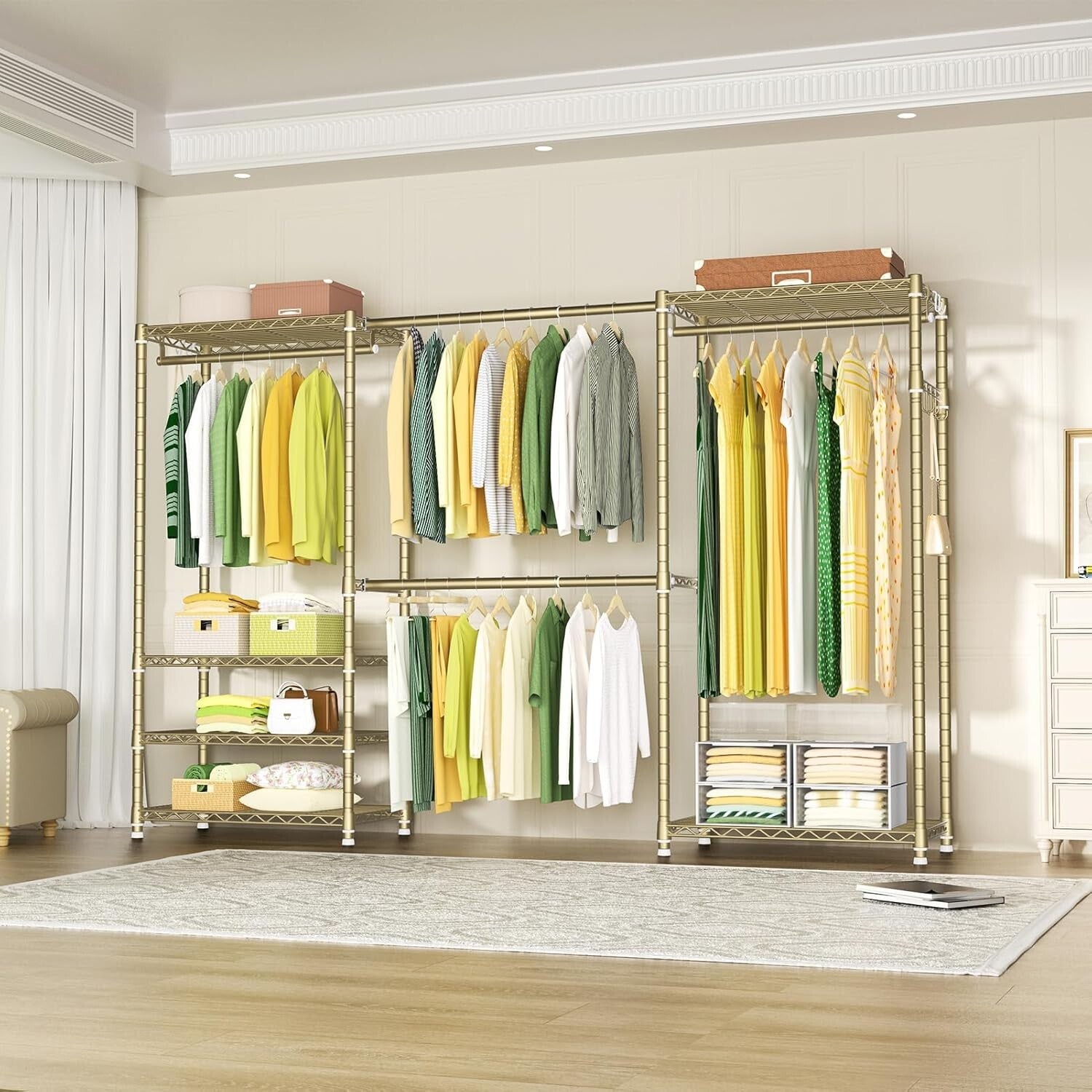 E1 Heavy Duty Adjustable 6-Tier Closet Garment Rack - Expandable Gold Organizer