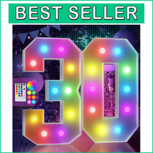 Load image into Gallery viewer, 4FT Colorful Light Up 30th Birthday Marquee Numbers for Stunning Celebrations