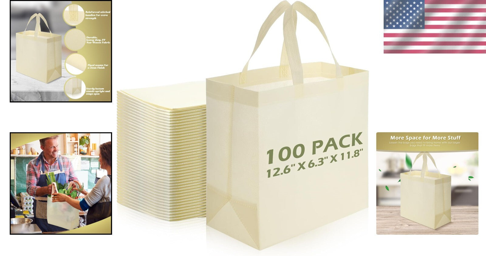 Durable 100 Non-Woven Tote Bags - Foldable Design for Easy Transport & Storage