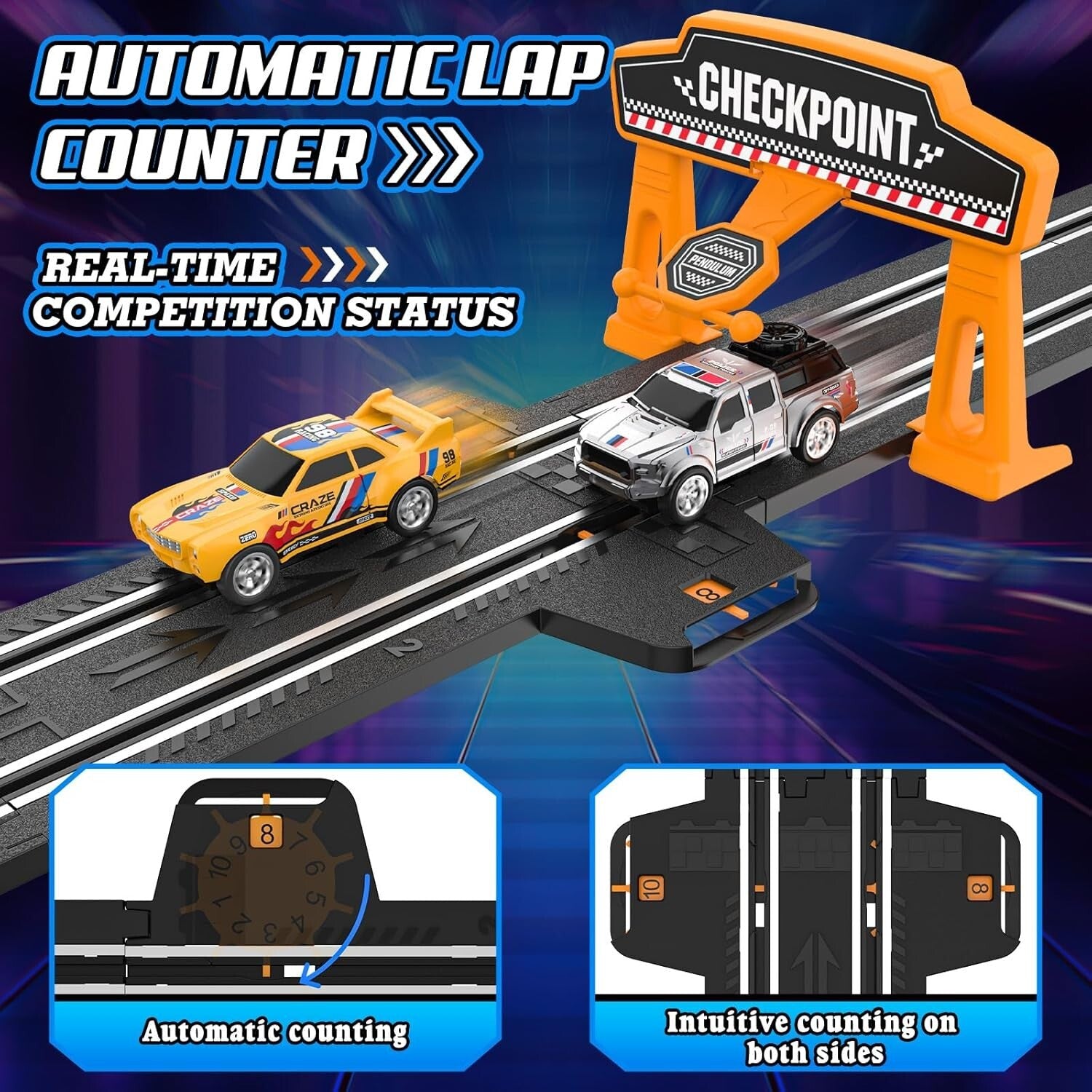 Electric Racing Car Track Set with Dual Lap Counter - Exciting Gifts for Kids